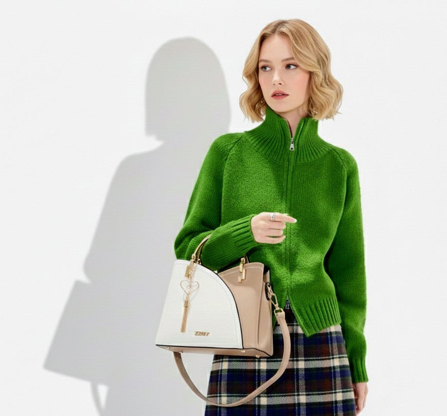 Cárdigan de punto verde trébol para mujer