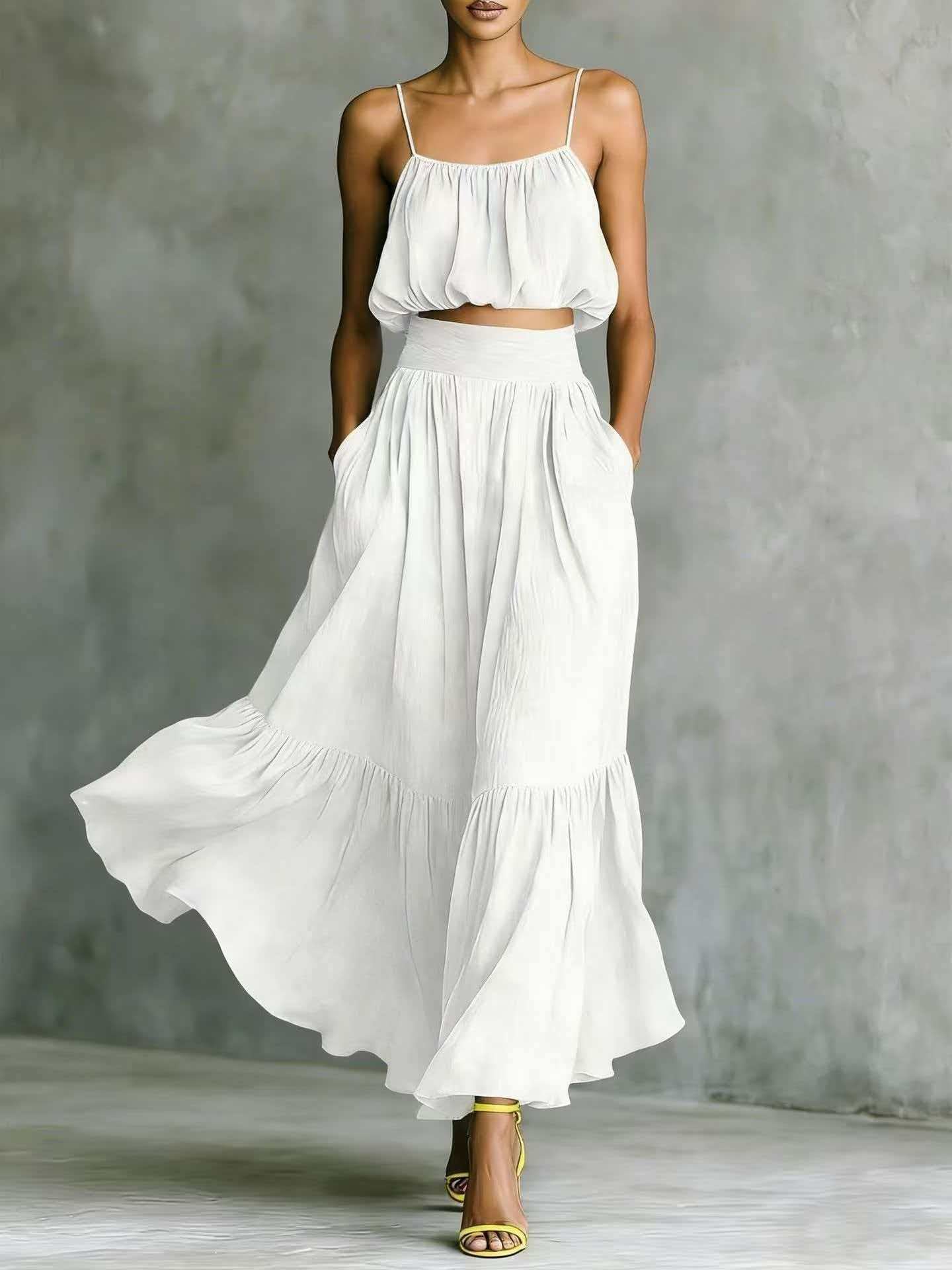 Conjunto de top y falda verde