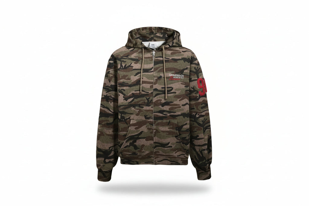 Sudadera con cremallera y capucha en camuflaje de mujer