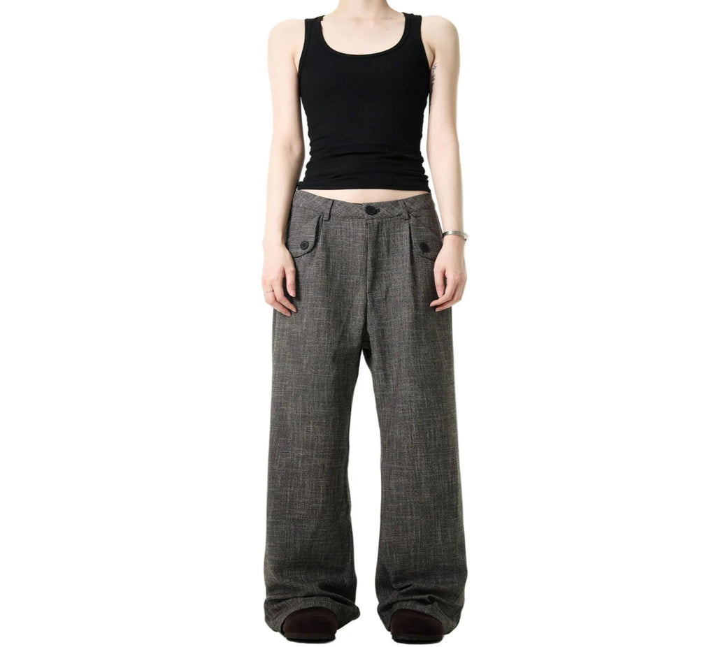 Pantalones holgados de estilo clásico con rayas para mujer, color gris