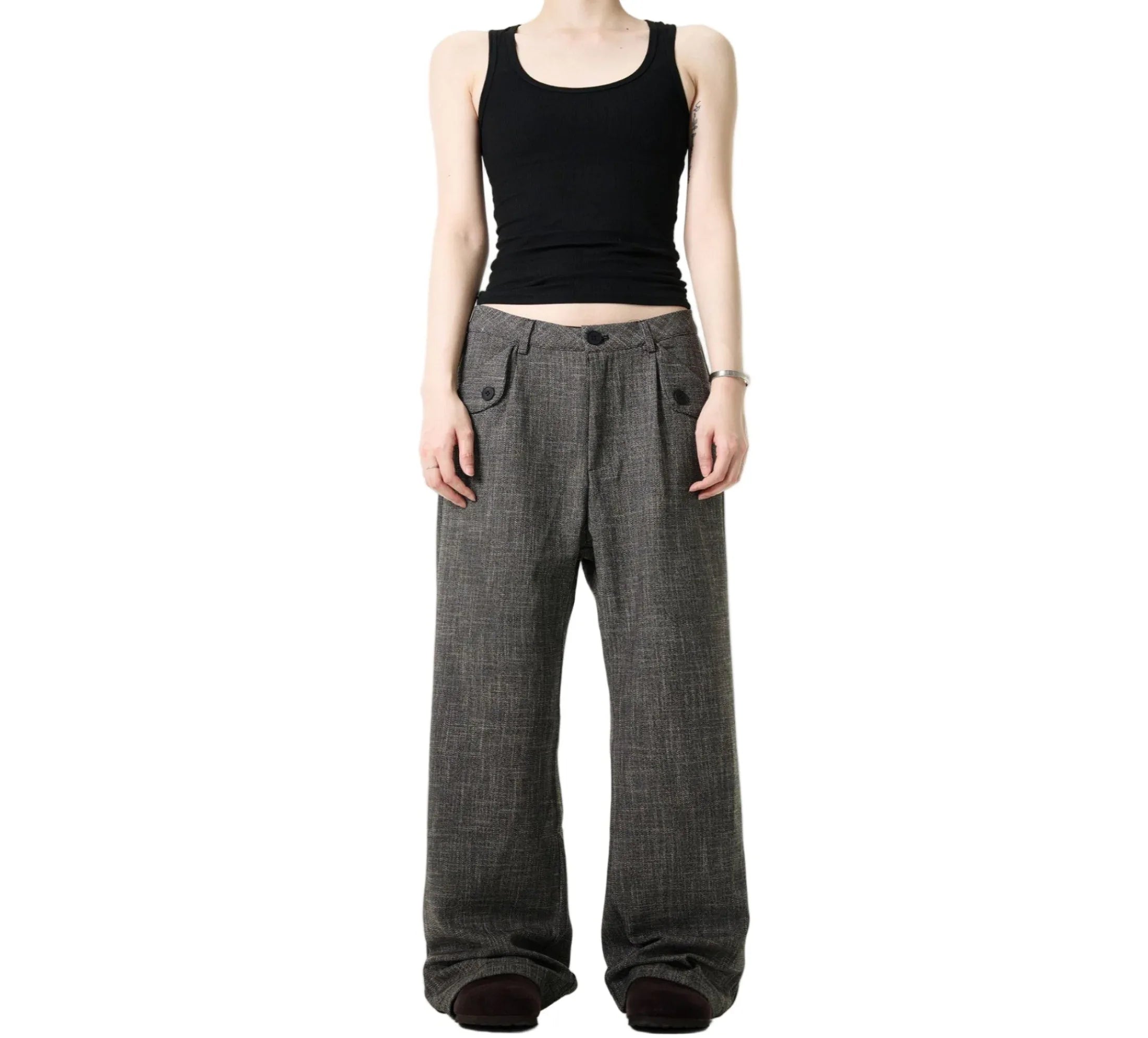 Pantalones holgados de estilo clásico con rayas para mujer, color gris