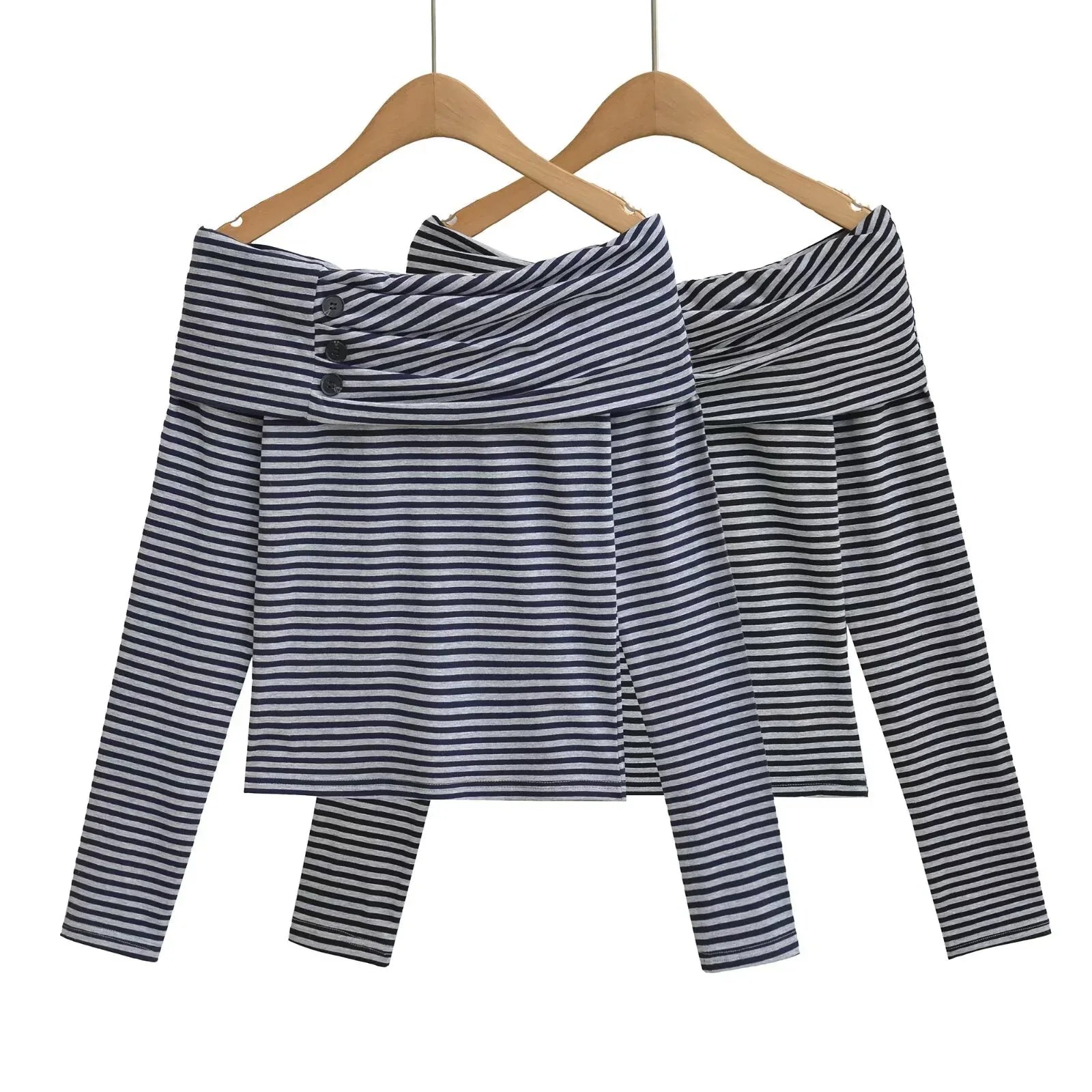 Camiseta a rayas con hombros descubiertos, vista frontal