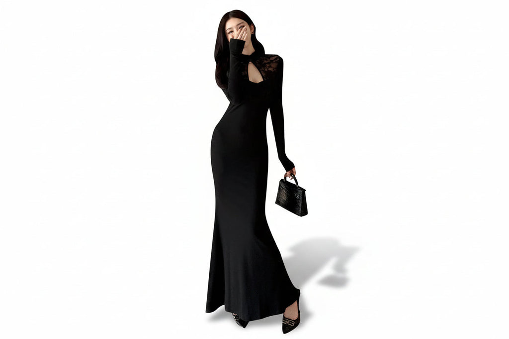 Vestido de cola de pez negro