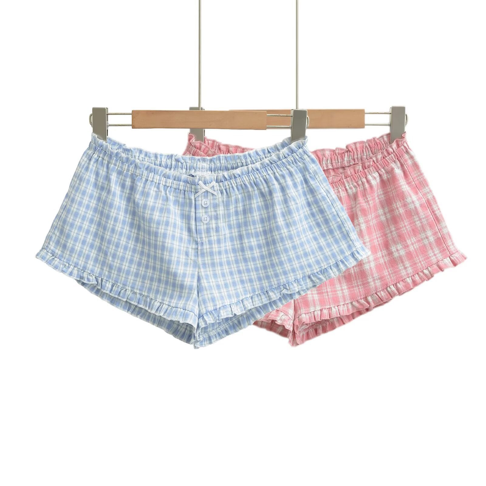 Shorts de cuadros azules, cintura alta