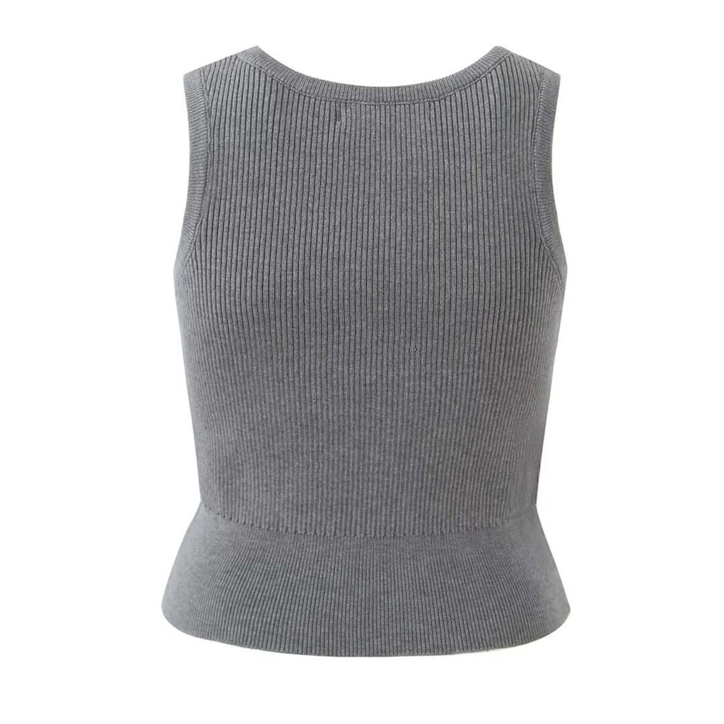 Top gris sin mangas de punto para mujer