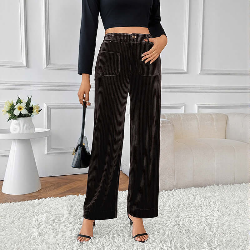 Pantalones de terciopelo marrón con pierna ancha