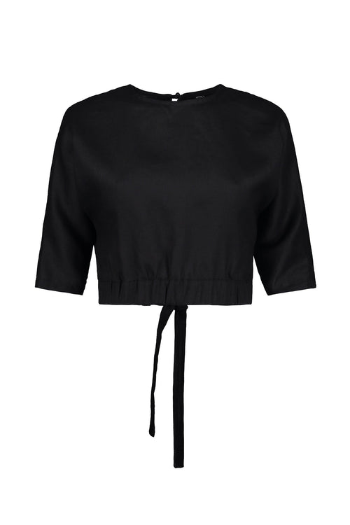 Arugula Linen-Blend Open Back Crop Top