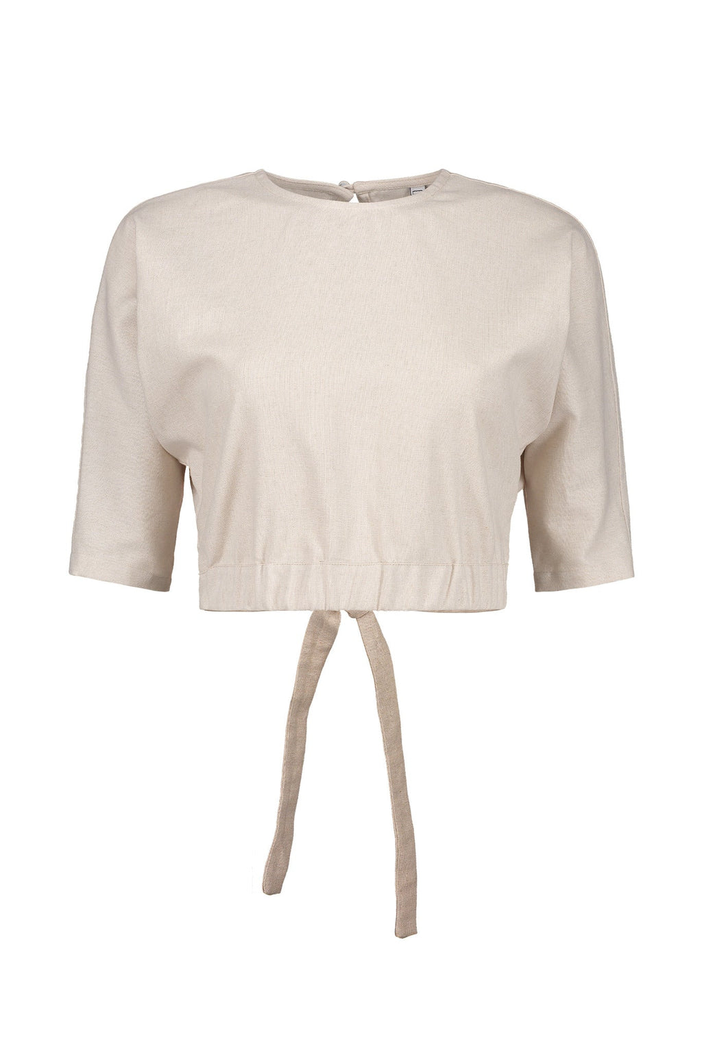 Arugula Linen-Blend Open Back Crop Top