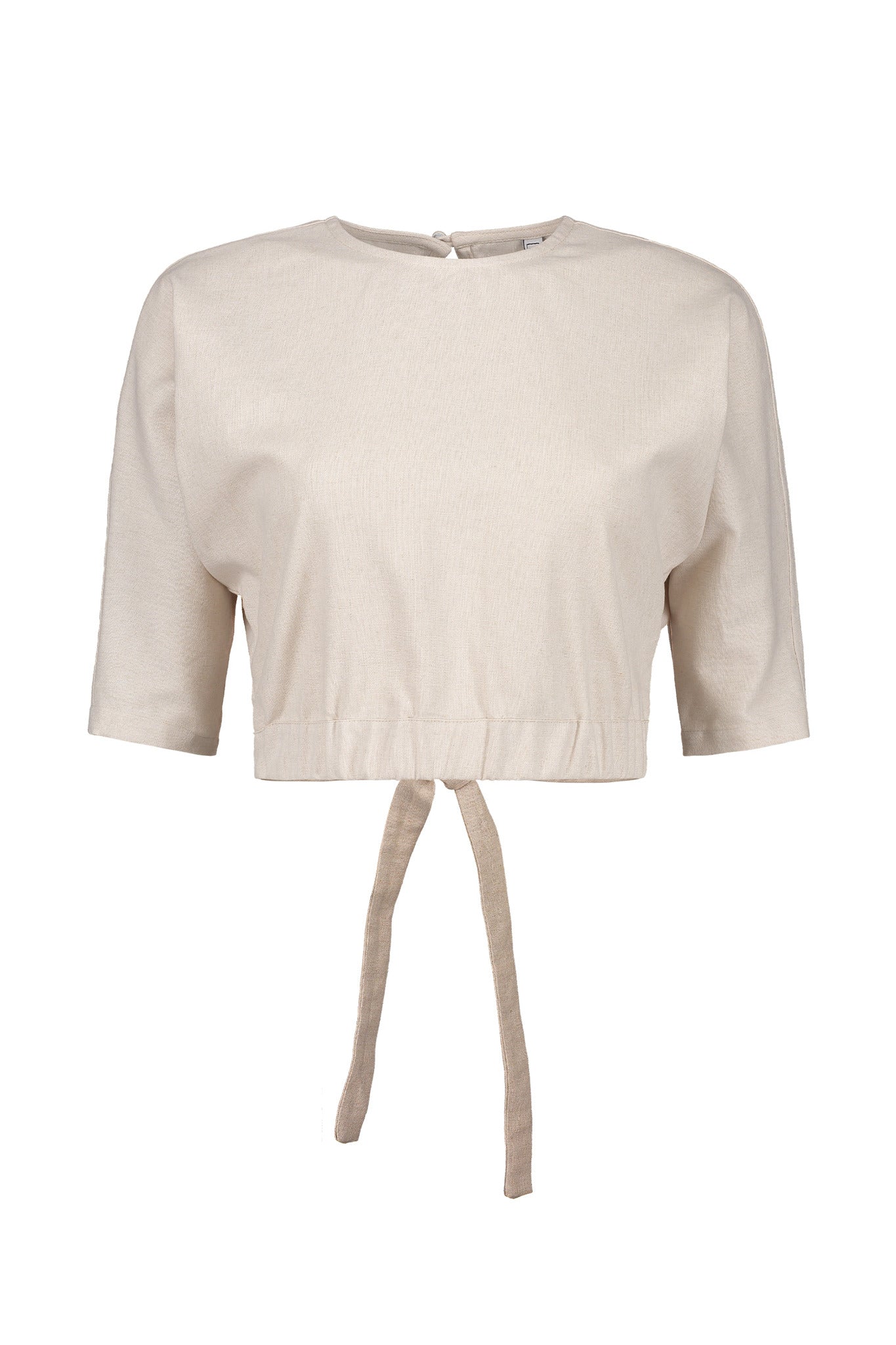 Arugula Linen-Blend Open Back Crop Top