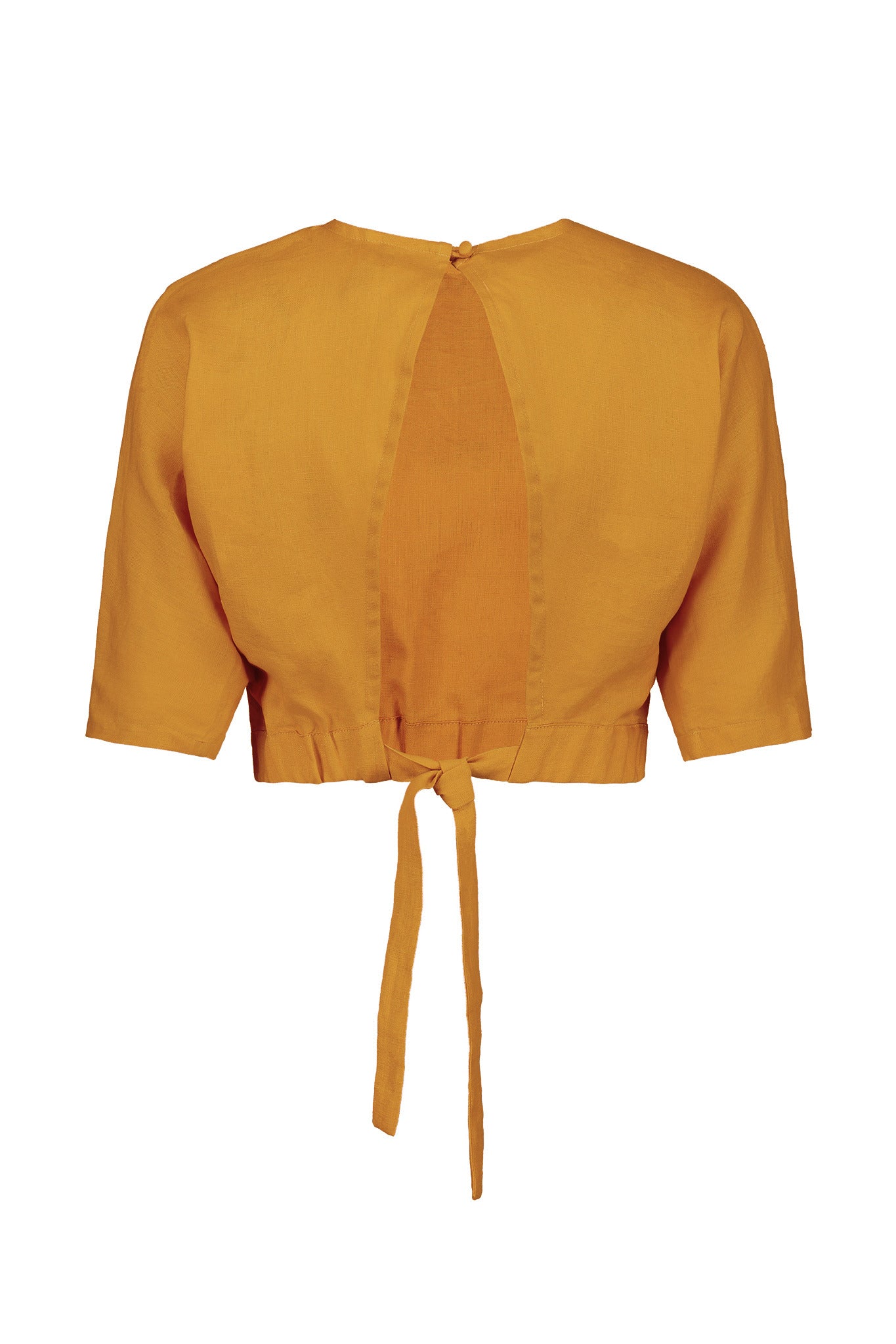 Arugula Linen-Blend Open Back Crop Top