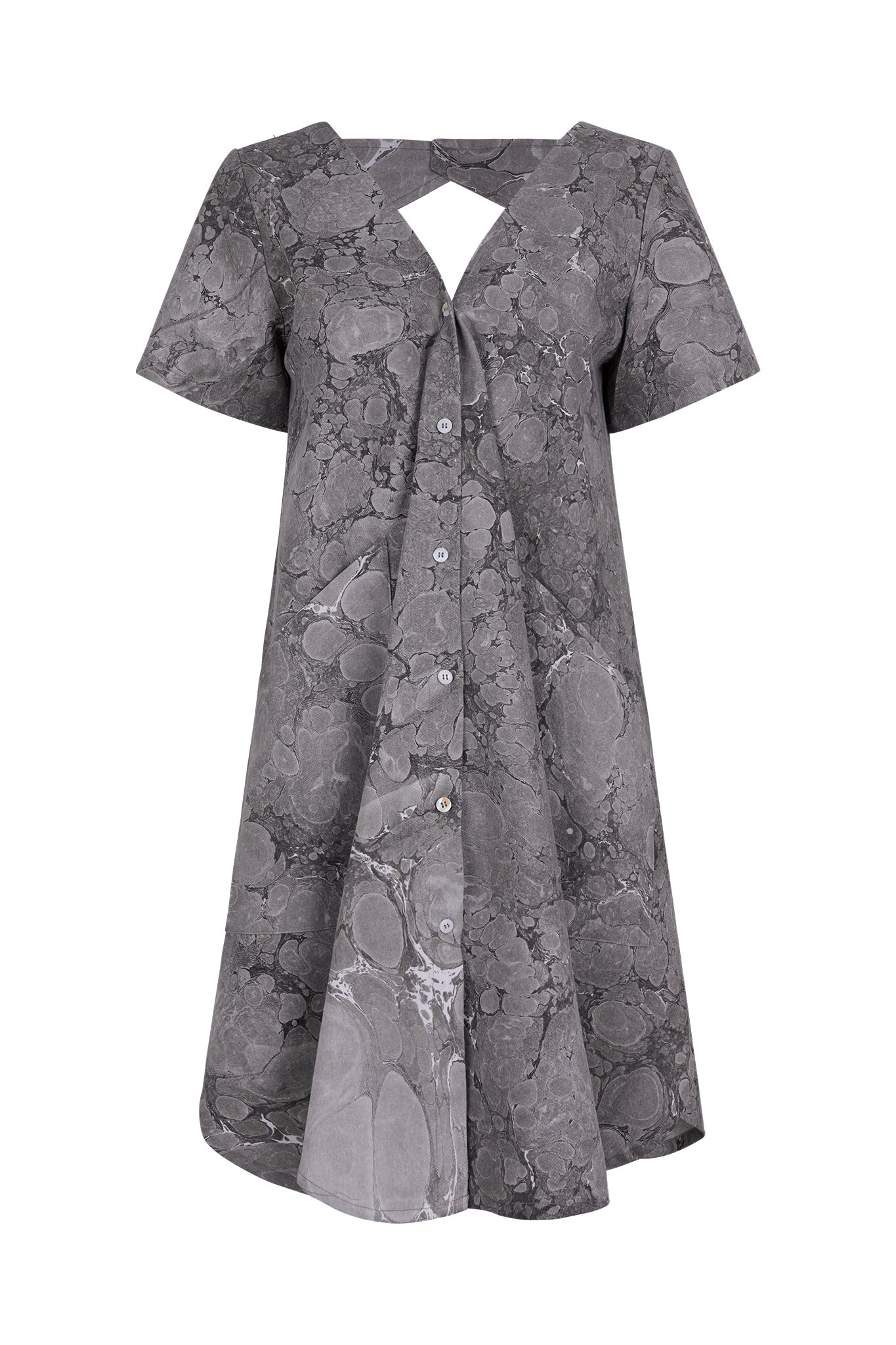 Savannah Marbled Twill Open Back Shirt Dress
