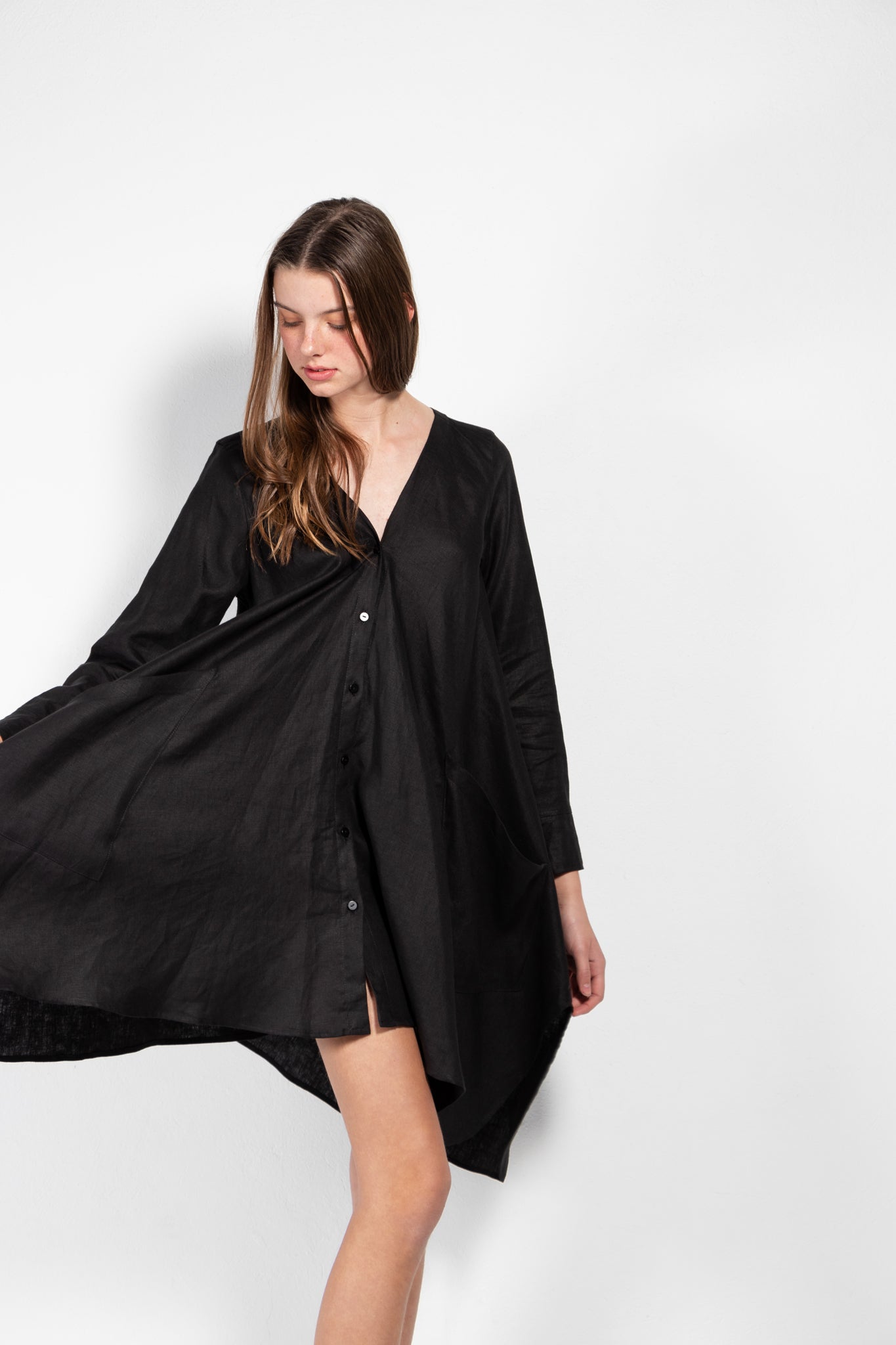 Savannah Linen-Blend Open Back Shirt Dress