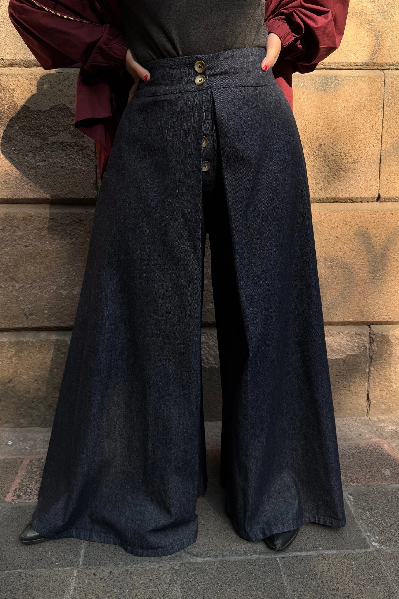Delta Full Length Washed Denim Skirt Pants