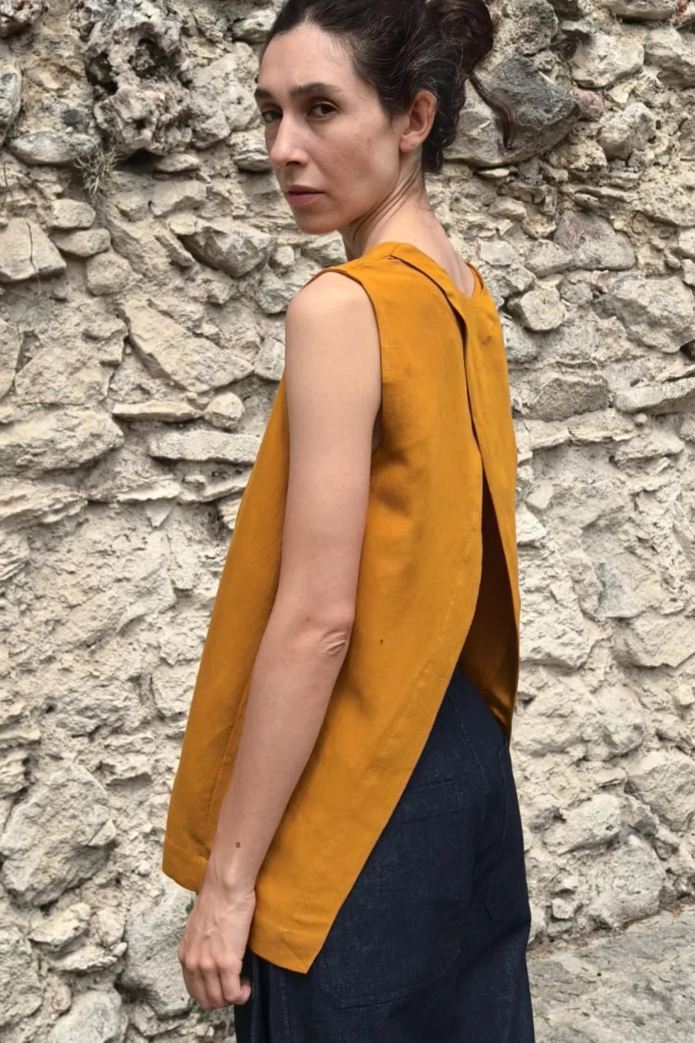 Sabina Linen-Blend Crossover Top